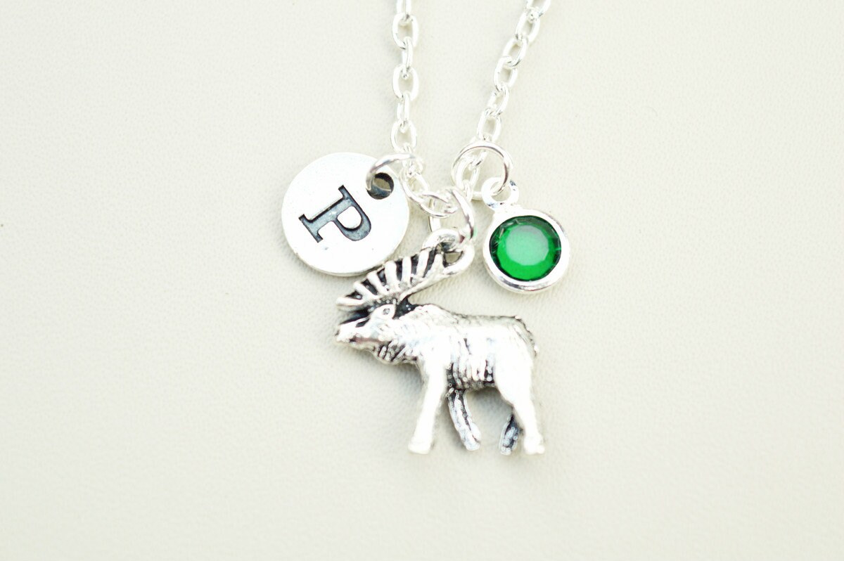 Elch Halskette Schmuck, Geschenk, Jäger Halskette, Charm, Hirsch, Jägerin, Wildtier, Initial, Schießen von YouLoveYouShop