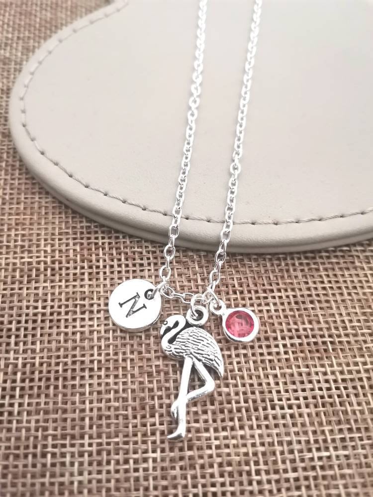Flamingo Halskette, Geschenk, Personalisierte Tier Geschenke, Rosa Flamingo, Anhänger, Silber Vogel, Vogel Schmuck von YouLoveYouShop