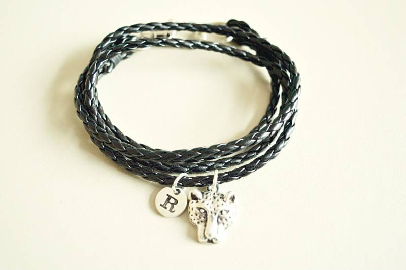 Jaguar Armband, Schwarz Geschenke, Geschenk Für Freund, Charm, Herrenarmband, Lederarmband, Schwarzes Armband von YouLoveYouShop