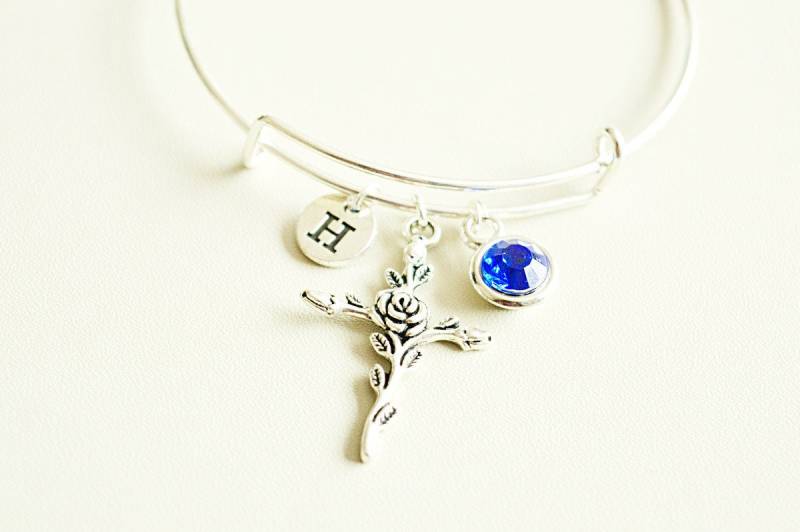 Kreuz Armband, Schmuck, Inspirational, Rosenarmband, Rosenstiel, Christliches Religiöser Katholisch, Heiliges Kreuz, Rose von YouLoveYouShop