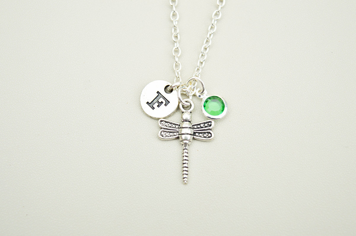 Libelle Geschenk, Halskette, Initial Charm Insekte Silber Schmuck, Anhänger, Libellen Halskette von YouLoveYouShop