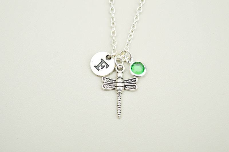 Libelle Geschenk, Halskette, Initial Charm Insekte Silber Schmuck, Anhänger, Libellen Halskette von YouLoveYouShop