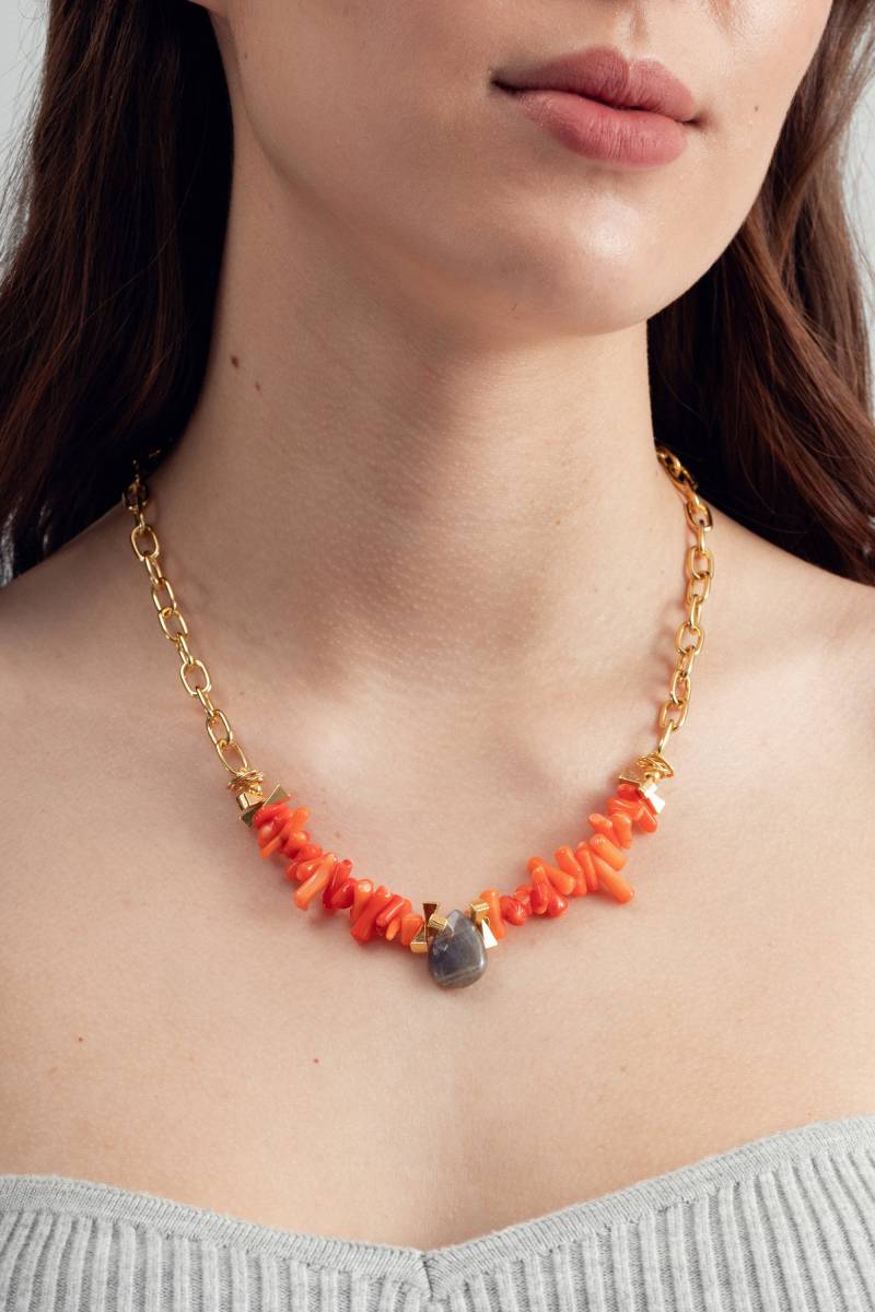 Koralle Edelstein Gold Filled Kettenhalskette von YouNiqueJewelsCrafts