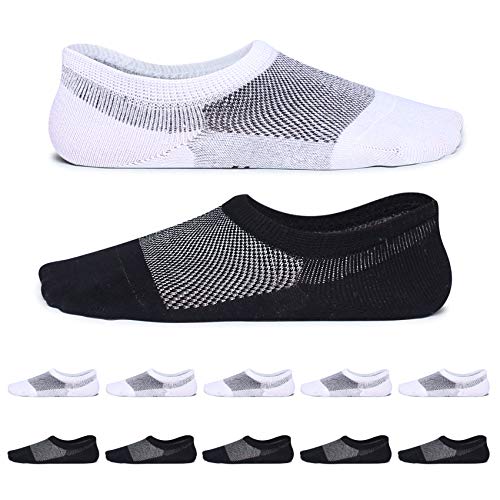 YouShow 10 Paar Füßlinge Sneaker Socken Damen Herren 39-42 Schwarz Weiß No Show Silikon Damen Socken Sportsocken für Damen von YouShow