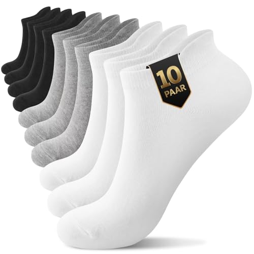 YouShow 10 Paar Sneaker Socken Baumwolle Herren Damen, Classic Solid Kurze Socken Schwarz Weiß Grau, Unisex Halbsocken 35-38 von YouShow