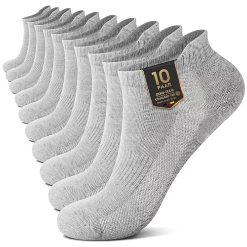 YouShow 10 Paar Sneaker Socken Damen Herren Sportsocken Baumwollsocken Kurze Atmungsaktiv Laufsocken Grau 39-42 Halbsocken von YouShow