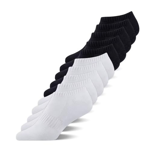 YouShow 10 Paar Sneaker Socken Herren Damen Baumwolle Schwarz Weiß Kurze Halbsocken Unisex 43-46 von YouShow