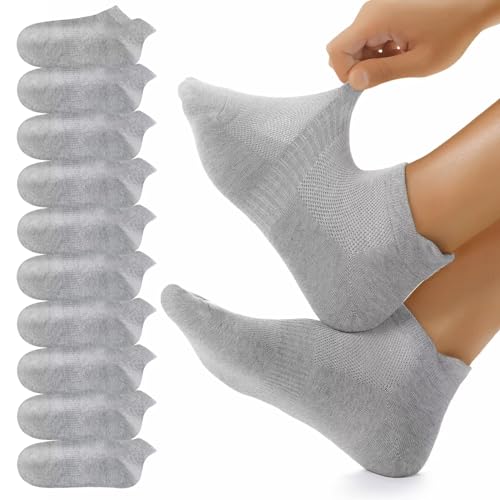 YouShow 10 Paar Sneaker Socken Herren Damen Sportsocken, Sneakersocken Laufsocken Atmungsaktiv Kurze Knöchelsocken aus Baumwolle Grau 39-42 von YouShow