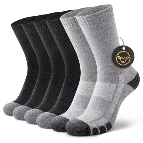 YouShow 3 Paar Merino Wandersocken Herren Damen Gepolstert Anti-Blasen Outdoor Trekking Socken Thermo Sportsocken 50% Wolle Schwarz Grau 39-42 von YouShow