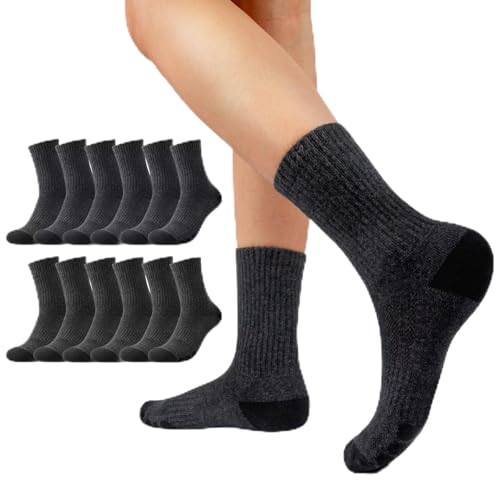 YouShow 6 Paar Damen Tennissocken 35-38 Socken Weich Crew Gepolstert Wandersocken Sportsocken Atmungsaktiv Dunkelgraue Baumwollsocken von YouShow