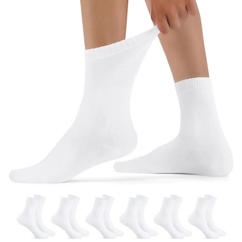 YouShow 6 Paar Diabetikersocken Herren Damen ohne Gummibund extra weit Hochwertiger Baumwolle Diabetiker Socken Weiß 47-50 von YouShow