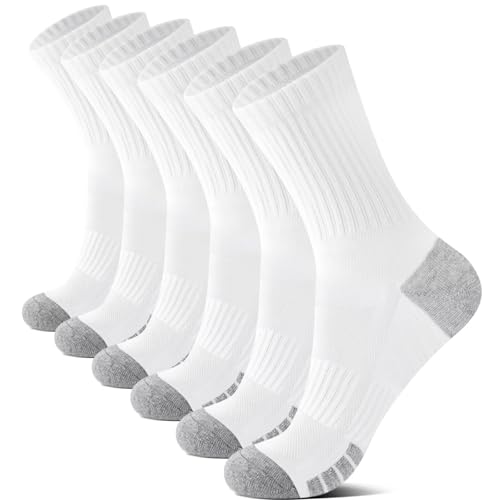 YouShow 6 Paar Socken Damen Tennissocken Weich Crew Sportsocken Gepolstert Wandersocken Weiß 35-38 Atmungsaktiv Baumwollsocken von YouShow