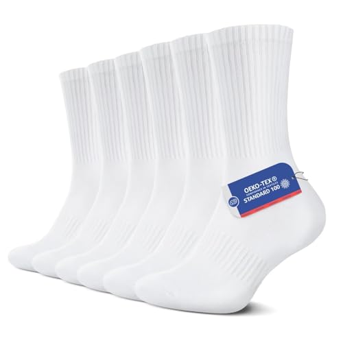 YouShow 6 Paar Weiß Tennissocken Herren Damen Classic Sportsocken Cushioned Crew Socken 47-50 von YouShow