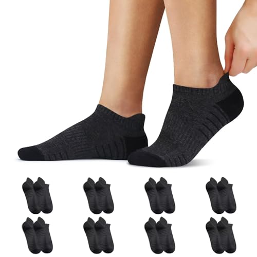 YouShow 8 Paar Sneaker Socken Herren Damen Cushioned Atmungsaktive Sportsocken Baumwolle Kurze Socken Running Tennis Dunkelgrau 3942 von YouShow