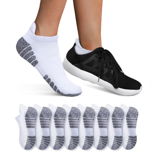 YouShow 8 Paar Sneaker Socken Herren Damen Gepolsterte Sportsocken 43-46 Atmungsaktiv Weiß Baumwolle Laufsocken von YouShow