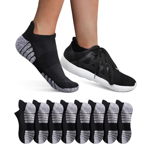 YouShow 8 Paar Sneaker Socken Herren Damen Sportsocken Laufsocken Atmungsaktiv Baumwolle Gepolsterte Kurze Halbsocken Schwarz 47-50 von YouShow