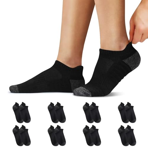 YouShow 8 Paar Sneaker Socken Herren Sportsocken Damen Gepolsterte Kurze Socken Atmungsaktive Halbsockenken Schwarz 3942 von YouShow