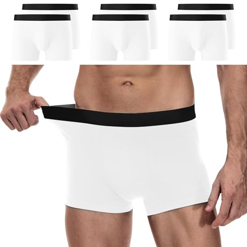 YouShow Boxershorts Herren Weiß 6er Pack Baumwolle Retroshorts Unterhosen Männer Ohne Kratzenden Zettel Unterwäsche Boxer M von YouShow