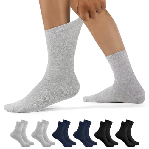 YouShow Diabetikersocken Dunkle Farbkombination 6 Paar ohne Gummi Komfortbund Herren Damen Hochwertiger Baumwolle Diabetiker Socken 35-38 von YouShow