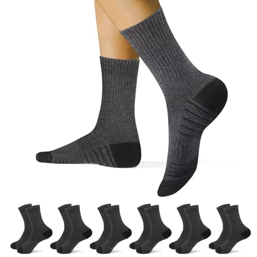 YouShow Herren Damen Tennissocken 6er Pack Warme Verdickte Frottee Baumwolle Atmungsaktive Dicke Sportsocken Grau 43-46 von YouShow