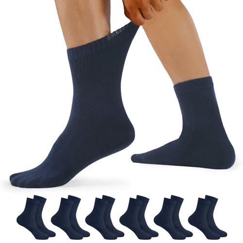 YouShow Marineblau Diabetikersocken 6 Paar ohne Gummi Komfortbund Herren Damen Hochwertiger Baumwolle Diabetiker Socken 43-46 von YouShow