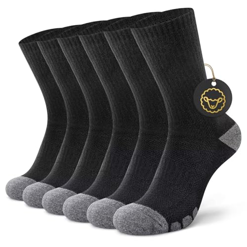 YouShow 50% Merino Wandersocken Herren Damen 3 Paar Thermo Outdoor Trekking Socken mit Cushioned Anti-Blasen Warme Wintersocken Schwarz 43-46 von YouShow