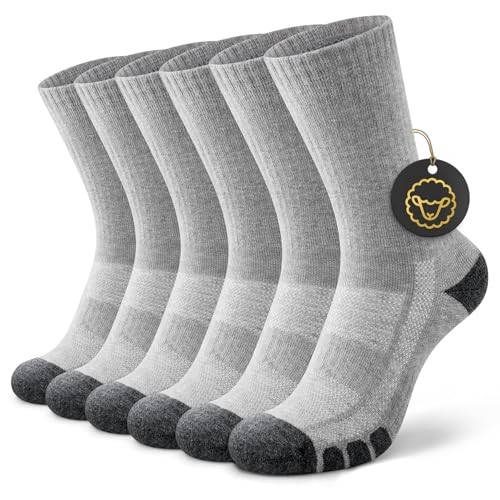 YouShow Merino Wandersocken Herren Damen Gepolstert Anti-Blasen Thermo Outdoor Trekking Socken 50% Merinowolle Socken Unisex 3 Paar Grau 39-42 von YouShow