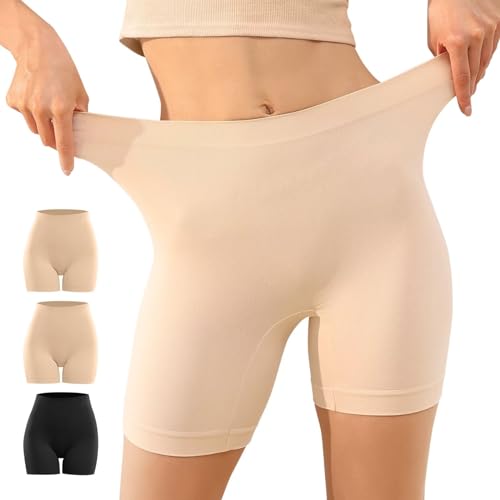 YouShow Radlerhose Damen 3er Pack Kurze Hose Unter Kleid Rock Shorts Leggings Boxershorts Damen Hoher Bund Anti Scheuern Beige Schwarz XS von YouShow