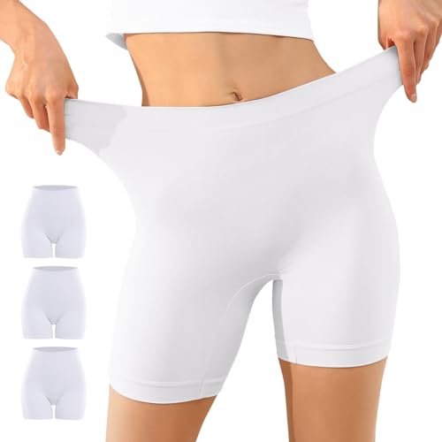 YouShow Radlerhose Damen 3er Pack Unterhosen mit Kurz Bein Boxershorts Unter Kleid Rock Anti Scheuern Kurz Leggings Weiß XS von YouShow