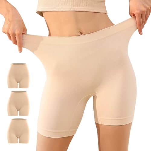 YouShow Radlerhose Damen Kurz 3er Pack Unterhosen Unter Kleid Rock Anti Scheuern Boxershorts Kurz Leggings mit Kurz Bein Beige S von YouShow