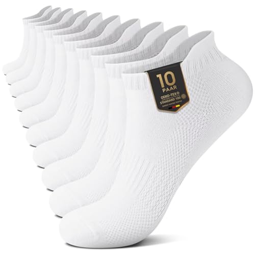 YouShow Sneaker Socken 10 Paar Damen Sportsocken Kurze Weiß 35-38 Herren Atmungsaktiv Laufsocken Baumwollsocken Halbsocken von YouShow