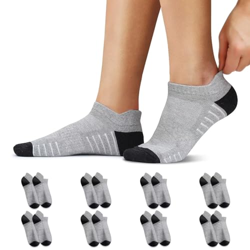 YouShow Sneaker Socken 8 Paar Herren Damen Gepolsterte Kurze Sportsocken Baumwolle Atmungsaktive Socken Running Hellgrau 4750 von YouShow