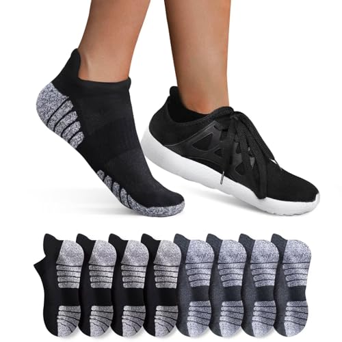 YouShow Sneaker Socken Damen 35-38 8 Paar Herren Laufsocken Kurze Halbsocken Quarter Sportsocken Atmungsaktiv Schwarz Dunkelgrau von YouShow