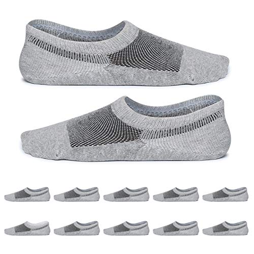 YouShow Sneaker Socken Damen 39-42 Herren Füßlinge 10 Paar Footies Unsichtbare Kurze No Show Socken Großes Silikonpad Anti Rutsch Grau Sportsocken für Damen von YouShow