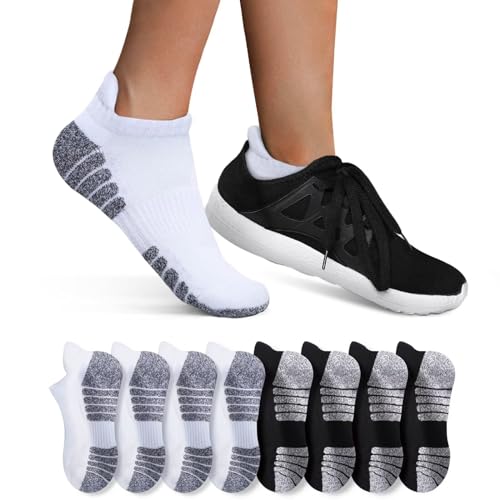 YouShow Sneaker Socken Damen Herren 8 Paar Kurze Halbsocken Quarter Schwarz Weiß 39-42 von YouShow