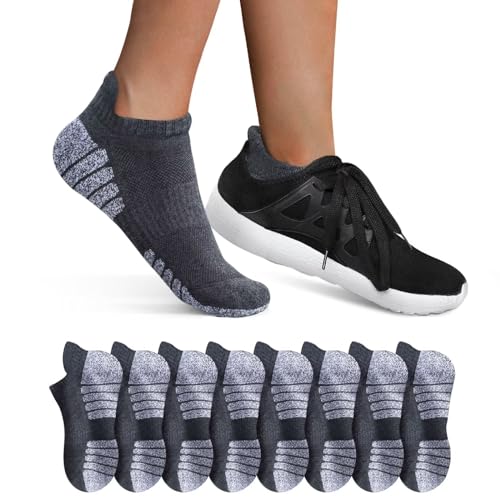 YouShow Sneaker Socken Damen Herren Gepolsterte Sportsocken 35-38 Dunkelgrau Baumwolle Laufsocken Atmungsaktiv 8 Paar von YouShow