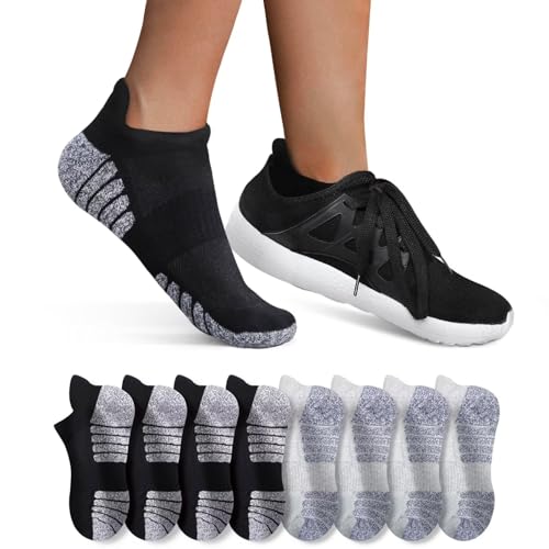 YouShow Sneaker Socken Herren 35-38 8 Paar Damen Laufsocken Kurze Halbsocken Quarter Sportsocken Atmungsaktiv Schwarz Hellgrau von YouShow