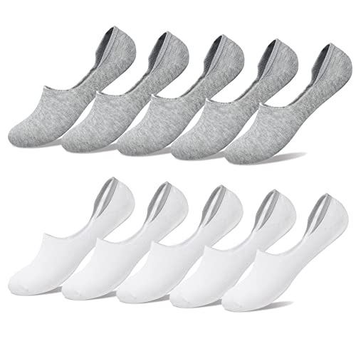 YouShow Sneaker Socken Herren Damen 10 Paar Füßlinge No Show Socken Weiss Grau 43-46 von YouShow