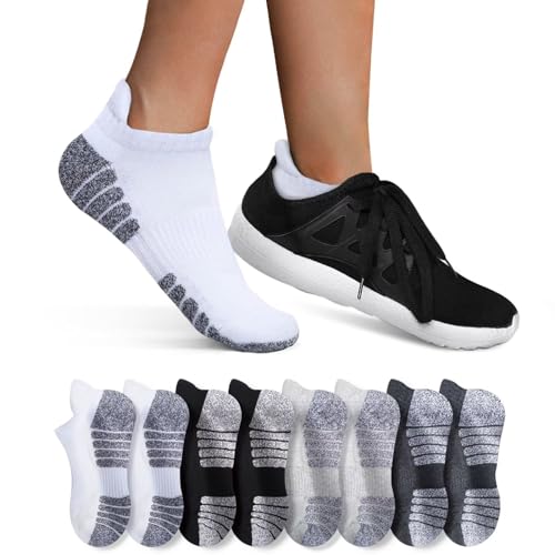 YouShow Sneaker Socken Herren Damen Baumwolle Atmungsaktiv Sport Gepolsterte Lauf 8 Paar Schwarz Weiß Hellgrau Dunkelgrau 47-50 von YouShow