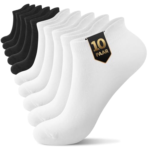 YouShow Sneaker Socken Herren Damen Baumwolle Schwarz Weiß 10 Paar Kurze Socken Sneakersocken Sportsocken Classic Solid Halbsocken Socks Unisex 39-42 von YouShow