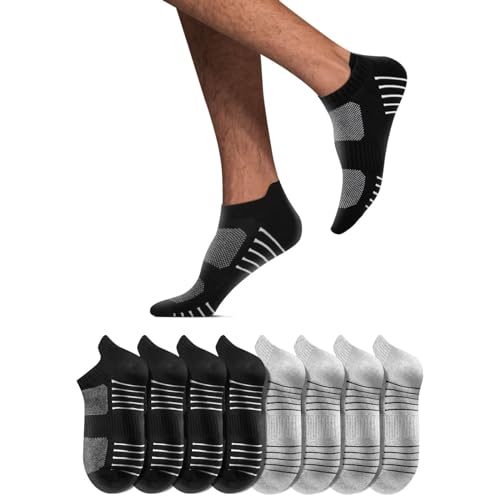 YouShow Sneaker Socken Herren 43-46 8 Paar Sneakersocken Kurze Atmungsaktive Baumwolle Schwarz Grau von YouShow