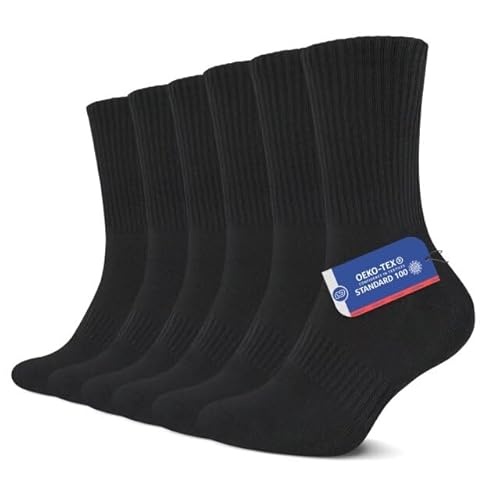 YouShow Socken Herren Damen 6er Pack Schwarz Crew Sportsocken mit Frotteesohle Tennissocken Cushioned 47-50 von YouShow