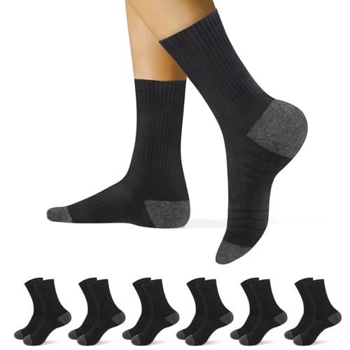 YouShow Sportsocken 6 paar Herren Damen Tennissocken Gepolstert Laufsocken Baumwolle Classic Business Crew Socken Schwarz 35-38 von YouShow