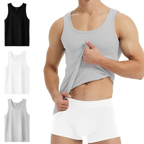 YouShow Tank Top Herren Unterhemd Männer 100% Hochwertige Baumwolle Gym 3er Pack Schwarz Weiß Grau 5XL von YouShow