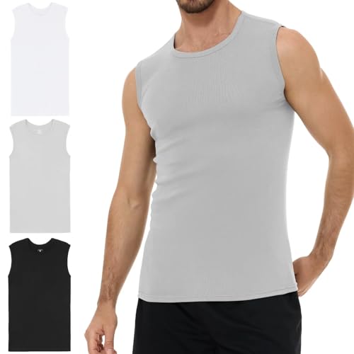 YouShow Tank Top Herren Unterhemd Männer 3er Pack 100% Baumwolle Schwarz Weiß Grau Gym 3XL von YouShow