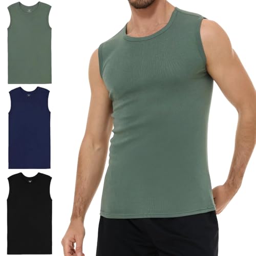 YouShow Tank Top Herren Unterhemd Männer mit Rundhals-Ausschnitt aus 100% Baumwolle Schwarz Blau Grün Mehrfarbig L von YouShow