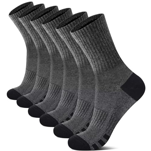 YouShow Tennissocken 39-42 Damen Sportsocken Atmungsaktiv Crew Socken Weich Baumwollsocken Dunkelgraue Herren 6 Paar Gepolstert Wandersocken von YouShow