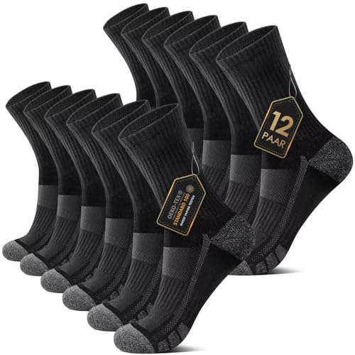 YouShow Tennissocken Herren 47-50 Crew Gepolstert Schwarz Atmungsaktiv Sportsocken Wandersocken 12 Paar Baumwollsocken Weich Socken von YouShow