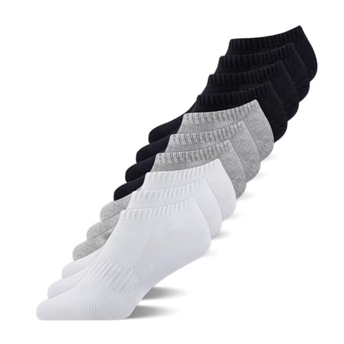 YouShow Unisex Sneaker Socken 10 Paar Bio Baumwolle Atmungsaktives Kurze Sportsocken Halbsocken Schwarz Weiß Grau 47-50 von YouShow