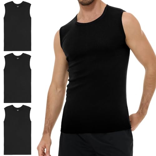 YouShow Unterhemd Herren Schwarz Tank Top Ärmellos Baumwolle Sport Muskelshirts Sommer L 3er Pack von YouShow